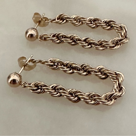 14k Solid Gold Rope Earrings - Picture 6 of 16